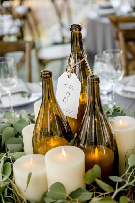 Wine Bottle Wedding Decor, Wine Bottle Wedding Centerpieces, Wine Bottle Candle, Romantic Wine, Wine Bottle Centerpieces, Wedding Wine Bottles, Bottle Candle, Bottle Centerpieces, Wine Candles