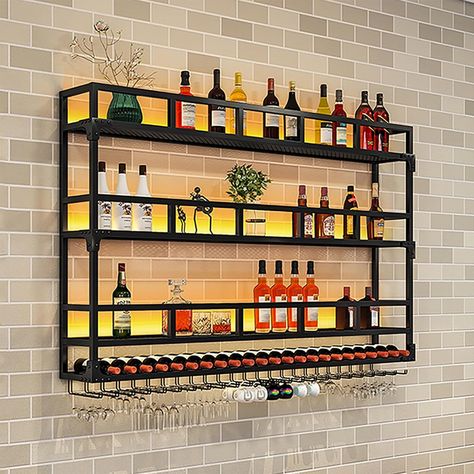 Wall Mounted Wine Rack,Iron Material,Black,Floating Glass Wine Display Holder Home Liquor Shelf Bar Bottle Organization Cabinets,Wine Storage Rack,For Kitchen Dining Room Decor ( Size : 100X25X90cm/39 Liquor Bottle Wall Display, Liquor Shelf Ideas Display, Glass Wine Display, Liquor Shelf Ideas, Bar Shelf Ideas, Bottle Organization, Organization Cabinets, Liquor Rack, Shelf Bar