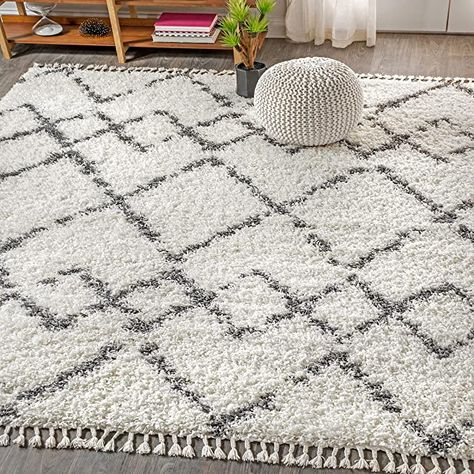 Amazon.com: JONATHAN Y Mercer Plush Tassel Moroccan Tribal Geometric Trellis Denim, Shags,EasyCleaning,Bedroom,LivingRoom, Non Shedding Area Rugs, 4 X 6, Cream/Grey: Furniture & Decor Plush Rugs, Eclectic Area Rug, Affordable Area Rugs, High Pile Rug, Trellis Rug, Moroccan Pattern, Synthetic Rugs, Clean Bedroom, Plush Rug