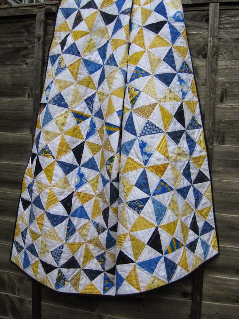 Blue And Yellow Quilts Ideas, Blue Quilt, Yellow Quilts, Half Square Triangle Quilts, Wedding Quilt, Pinwheel Quilt, Crochet Quilt, Scrappy Quilt, Triangle Quilt