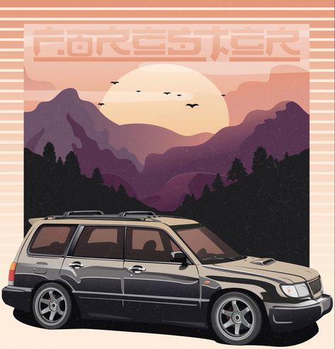 Subaru Forester Drawing, Subaru Painting, Subaru Forester Mods, Cottage Painting, Jdm Wallpaper, Subaru Cars, Car Artwork, Pop Art Posters, Car Illustration