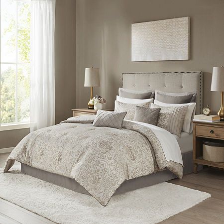 Dec Pillows, Jacquard Bedding, Beige Bedroom, American Signature Furniture, Value City Furniture, King Comforter Sets, Traditional Bedroom, Madison Park, Queen Comforter