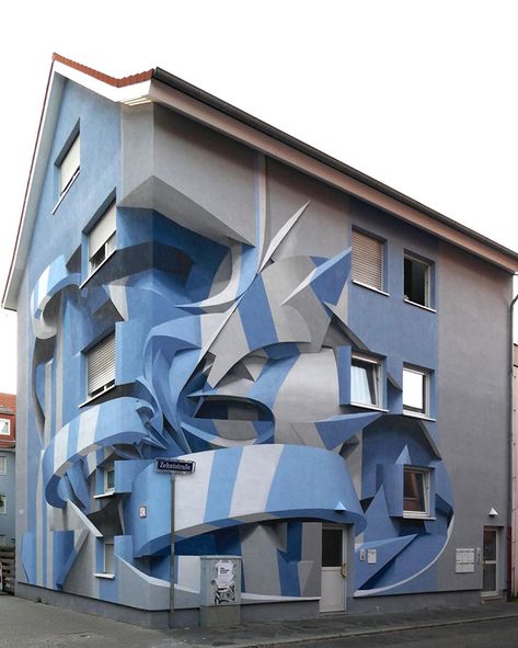 Italian Artist Combines Graffiti And Abstract Forms To Create Awesome Optical Illusions Graffiti Murals, Unique Buildings, Graffiti Wall, Abstract Drawings, Graffiti Artist, Italian Artist, Mural Painting, Street Artists, Art Festival