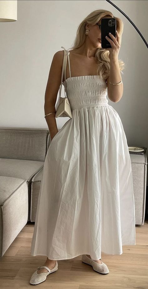 Womens Aesthetic, Modest Feminine Dresses, Feminine Gaze, White Dress Summer Classy, Married Women Outfits, Feminine Summer, European Dresses, Dressing Modestly, Cute Summer Dresses Aesthetic