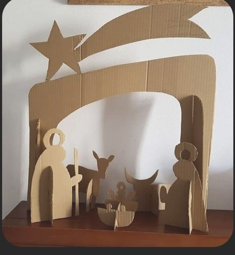 Cardboard Nativity Scene Diy, Nativity Scene Diy, Ward Christmas Party, Christmas Topiary, Nativity Stable, Jesus Mary And Joseph, Christmas Memes, Noel Diy, Christmas Paper Crafts