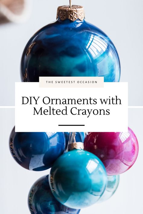 DIY Christmas Ornaments with Melted Crayons Diy Christmas Ornaments Melted Crayons, Diy Crayon Ornaments, Melted Crayon Christmas Ornaments, Melted Crayon Ornaments Diy, Crayon Melted Ornaments, Crayon Christmas Ornaments, Glass Christmas Ornaments Diy, Crayon Ornaments Diy, Diy Christmas Bulbs