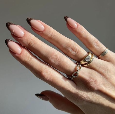 Glitter French Tips, November Nails, Elegant Nail Designs, Basic Nails, French Nail Designs, Brown Nails, Autumn Nails, French Tip Nails, French Manicure