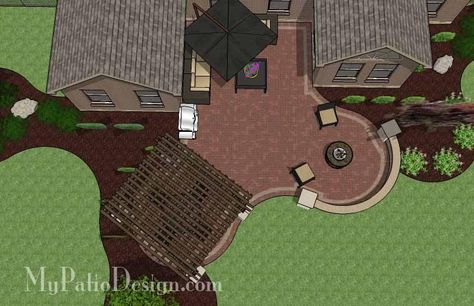 Courtyard Paver Patio Design with Pergola & Fireplace | Download Plan – MyPatioDesign.com Outdoor Living Space Ideas, Patio Plan, Pergola Modern, Diy Patio Ideas, Living Space Ideas, Patio Plans, Backyard Layout, Patio Pavers Design, Concrete Patios