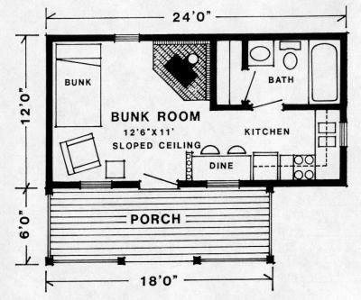 12' x 24' tiny floorplan our exact cabin size... Great layout Trapper Cabin, 12x24 Tiny House, Tiny House Blog, Cabin Floor, Cabin Floor Plans, Small House Floor Plans, Cabin House Plans, Tiny House Floor Plans, Tiny Cabins