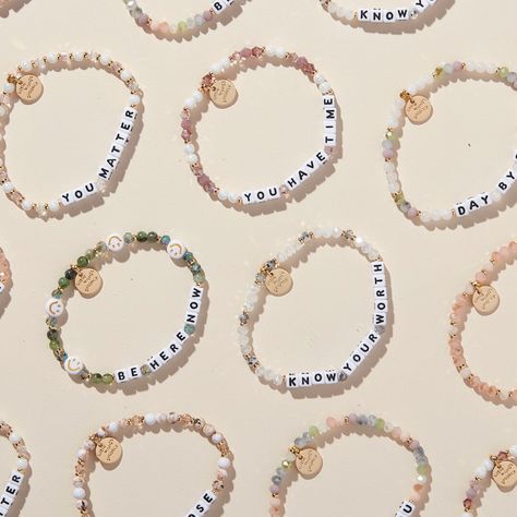 New Bracelets | Trending Beaded Word Bracelets – Little Words Project Phrases For Bracelets, Brackets With Words, Friendship Bracelet Quotes Inspirational, Words Bracelets Beads, Friendship Bracelet Word Ideas, Cute Bracelet Sayings, Inspirational Bracelets Quotes, Beaded Friendship Bracelets Words, Beaded Bracelet Words