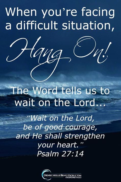 When you're facing a difficult situation, hang on! The Word tells us to wait on the Lord. He will give you strength. #hope #encouragement #faith Scriptures For Hope Encouragement, Waiting On The Lord, Wait On The Lord, Psalm 27:14, Trust Gods Plan, Quotes Thoughts, Amy Poehler, Faith Bible, Biblical Verses