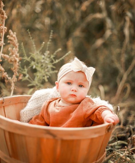 First Birthday Pictures Fall, Baby Apple Orchard Pictures, Baby Pumpkin Patch Photoshoot, 2 Month Old Fall Baby Pictures, 9 Month Fall Photo Shoot, Baby Basket Photoshoot, Fall Photo Ideas For Babies, Fall Photoshoot Kids Mini Sessions, Fall Photoshoot With Baby