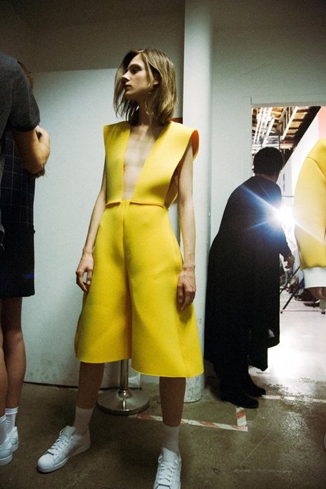 Backstage at Jacquemus AW14 Neoprene Fashion, Film Ideas, Dazed Confused, Adidas Superstars, Magazine Fashion, Fashion Articles, Fashion Project, Canary Yellow, Fashion Victim