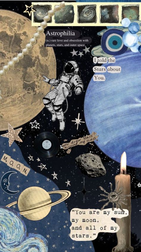 Astronomy Scrapbook Ideas, Universe Design Graphic, Astronomy Scrapbook, Astronomy Collage, Astrology Collage, Vintage Planets, Astronomy Aesthetic, Random Backgrounds, Vintage Astronomy Prints