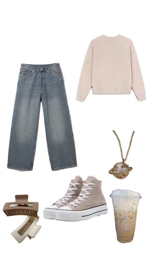 #Beige#Converse#Starbucks Beige Converse Outfit, Beige Converse, Converse Outfit, Back To School Outfit, Beige Outfit, Outfits With Converse, Back To School Outfits, School Outfit, School Outfits