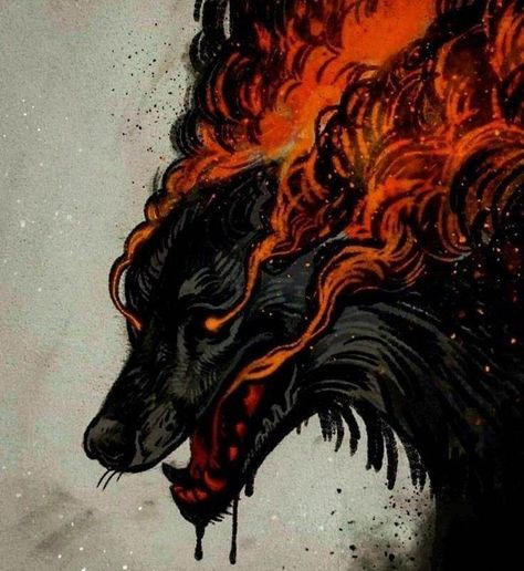 Wolf Shadow Drawing, Wolf With Horns, Angry Wolf Art, Hellhound Aesthetic, Black Wolf Art, Fenrir Tattoo, Wolf Monster, Scary Wolf, Abstract Wolf