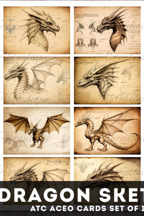 Junk Journal Cards with Dragons, Vintage dragon cards Dnd Scrapbook Journal, Book Of Dragons Pages, Httyd Journal, Httyd Book Of Dragons Pages, Dragon Journal Pages, Dragon Journal, Junk Journal Cards, Website Layouts, Mini Dragon