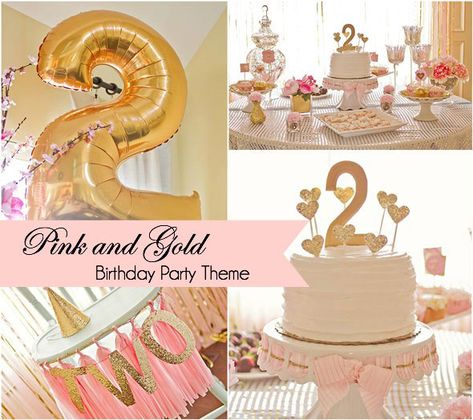 Gold Themed Birthday Party, Pink And Gold Party, Pink And Gold Birthday Party, Pink And Gold Birthday, Girly Birthday Party, Second Birthday Ideas, Toddler Birthday Party, Gold Birthday Party, 2nd Birthday Ideas