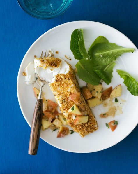 Crusted Halibut, Apple Salsa, Halibut Recipe, Halibut Recipes, Nut Recipes, How To Roast Hazelnuts, Entree Recipes, Salsa Recipe, Fish Dishes