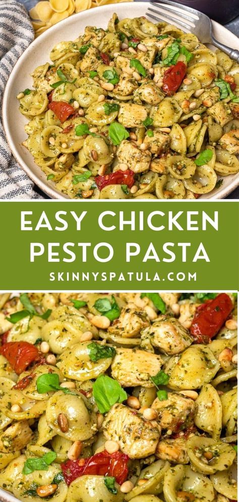 Easy Chicken Pesto Pasta Pesto Chicken Recipes, Pesto Recipes Dinner, Basil Pesto Chicken Pasta, Creamy Chicken Pesto Pasta, Creamy Pesto Chicken, Pesto Pasta Recipes Chicken, Pesto Pasta Bake, Easy Pesto Pasta, Chicken Pesto Pasta