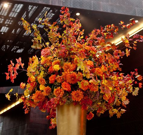 A fall-inspired large arrangement adds the finishing touch to any event space.  #mccallssf #mccallscatering #mccallsfloral #eventdecor #fallarrangement Large Arrangement, Autumn Palette, Fall Arrangements, Thanksgiving Feast, Orange Flower, Fall Decorations, Mom Blogger, Shades Of Orange, Best Day Ever