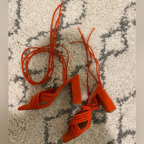 Block Heel Never Worn Size 9 But I’m Usually An 8.5 Wrap Up Heels, Color Orange, Block Heels, Orange, Heels, Women Shopping, Color