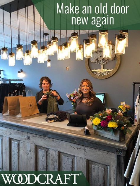 Using an old wooden door to create a custom retail checkout counter that's got people talking! Boutique Counter, Cool Retail, Marietta Ohio, Door Projects, Retail Counter, Store Counter, Old Wooden Doors, Shop Counter, Sugar Maple