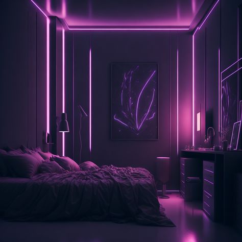 Black Bedroom Led Lights, Dark Purple Paint Colors, Purple Paint Colors Bedroom, Dark Room Aesthetic, Pink Led Lights, Purple Paint Colors, Baddie Clothes, Fyp Aesthetic, Purple Bedroom