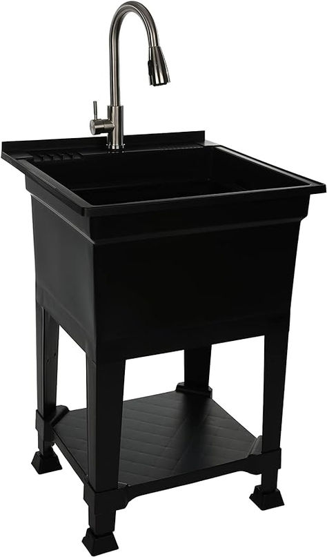 UTILITYSINKS USA-Made Plastic Freestanding 24 in x 24-Inch UtilityTub Heavy Duty Compact Utility Sink Ideal for Workshop, Laundry Room, Garage, Greenhouse, Pet Wash Station (Black) Pet Wash Station, Garage Greenhouse, Laundry Room Garage, Wash Station, Pull Out Faucet, Laundry Room Remodel, Laundry Sink, Utility Sink, Basin Sink