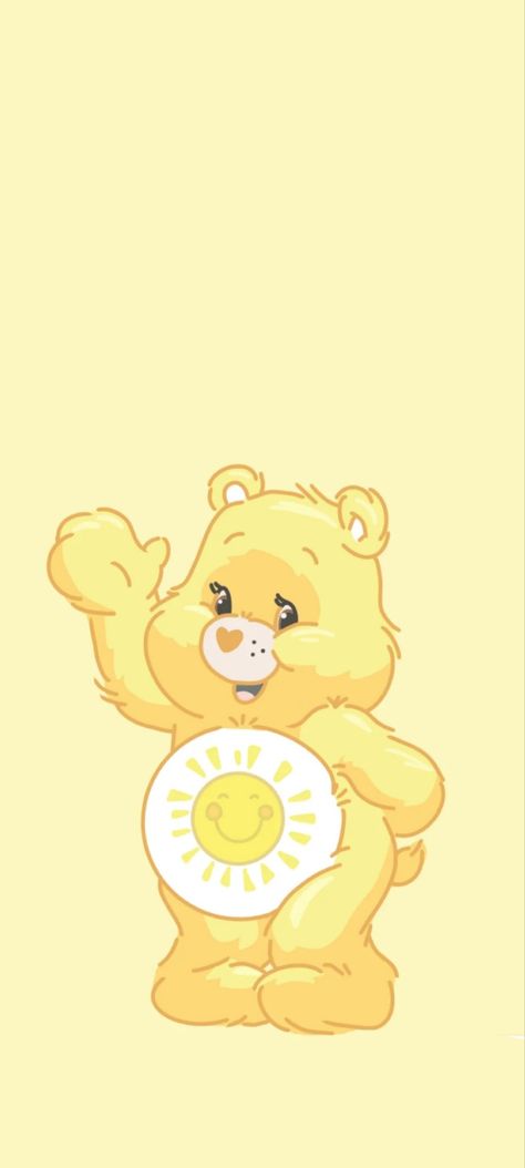 Yellow Care Bear Wallpaper, Care Bears Aesthetic, Yellow Care Bear, Bears Art, Care Bears Vintage, Funshine Bear, Wallpaper Ios, Bear Halloween, Iphone Wallpaper Ios