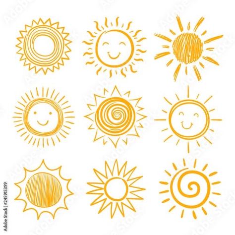 Sunrise Doodle, Sunshine Sketch, Sunrise Drawing, Icons Hand Drawn, Sunshine Tattoo, Doodle Vector, Arte Doodle, Sun Tattoos, Doodle Cartoon