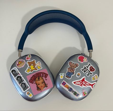 Blue Airpod Max Aesthetic, Airpod Max Stickers, Apple Headphones Aesthetic, Airpods Max Aesthetic, Headphones Cute, Hello Kitty Headphones, Headphone Decoration, Apple Headphones, Airpod Max