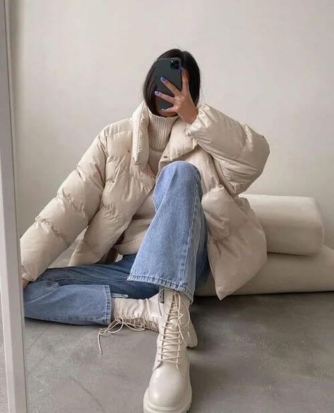 Looking for stylish and cute white puffer jacket outfit ideas for women? Check this post for the best outfits with a white puffer jacket or puffer coat! Puffer Jacket, Puffer, Outfit Ideas, White