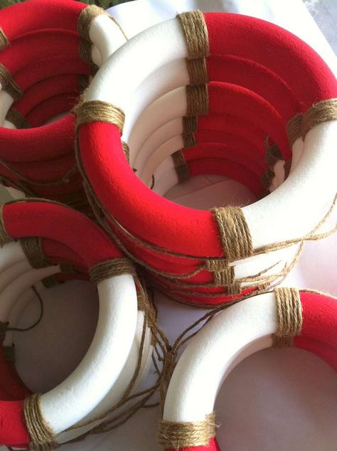 Life Preserver Door Wreath, Anchor Table Decorations, Diy Life Preserver Decor, Diy Life Preserver Ring, Cruise Ship Theme Party Decoration, Yacht Rock Party Decor, Life Preserver Decor, Yacht Rock Party, Cruise Theme Parties