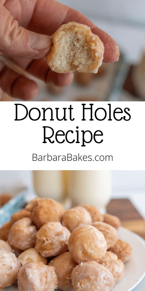 Donut holes are scrumptious, mini treats made from the dough of regular donuts, offered in various flavors and toppings. via @barbarabakes Donut Holes Recipe, Best Oil For Frying, Baked Donut Holes, Donut Hole Recipe, Making Donuts, Doughnut Holes, Deep Frying Pan, Mini Treats, Homemade Pastries