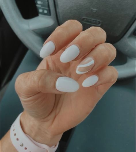 Simple Accent Nail, Minimalist Nails White, Solid Nails, White Nail Design, Accent Nail Designs, Hoco Nails, White Gel Nails, Dip Manicure, White Manicure