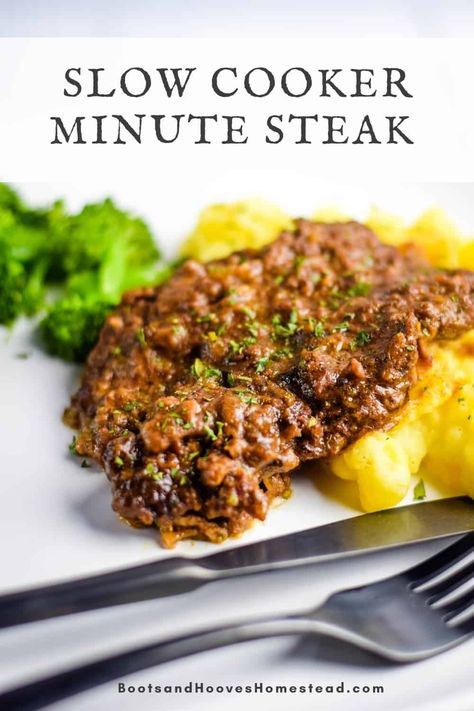 Recipes Using Minute Steak, Crockpot Minute Steaks, Recipes For Minute Steak Meat, Recipe For Minute Steak, Healthy Minute Steak Recipes, Minute Steak In Crock Pot, Beef Hip Minute Steak Recipes, Slow Cooker Minute Steak Recipes, Cooking Minute Steaks