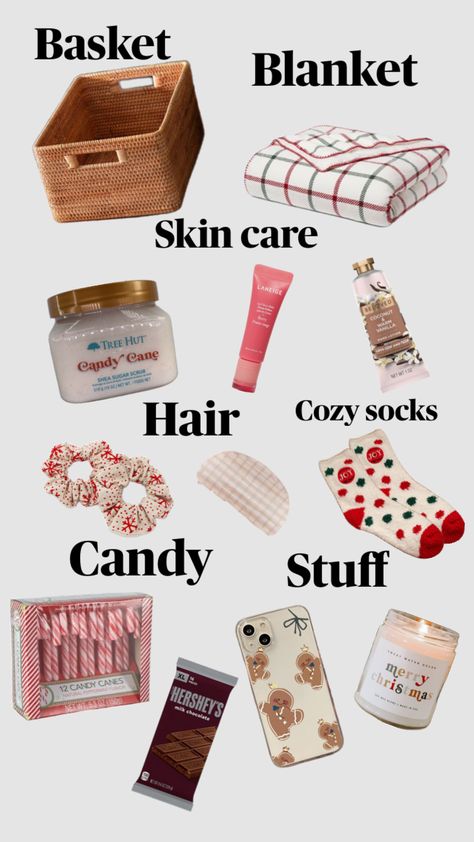 Kris Kringle Gift Ideas, Warm Cozy Christmas, Xmas Gift Baskets, Girly Christmas Gifts, Cute Christmas Ideas, Care Basket, Birthday Presents For Friends, Preppy Gifts, Holiday Baskets