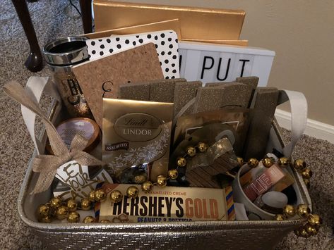 Gold Color Party Basket, Black And Gold Gift Basket, Gold Gift Basket, Big/little Baskets, Theme Baskets, Brown Baskets, Birthday Basket, Gold Basket, Lindt Lindor