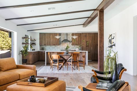 Encino Retro Flooring, Encino California, Mauve Walls, Midcentury Modern Style, Midcentury House, Custom Wood Doors, Mid Century Home, Open Concept Floor Plans, Midcentury Home