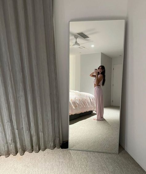 Mirror Facing Bed, Cute Mirror, Neon Room, Minimalist Apartment, The Home Edit, Redecorate Bedroom, Mirror Photo, Room Design Bedroom, Bedroom Mirror