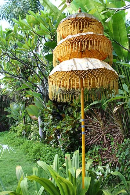 Free Image on Pixabay - Bali, Umbrella, Three-Layer Bali Umbrella, Garden Parasol, Yellow Umbrella, Sun Garden, Garden Parasols, Green Garden, Balinese, Emerald Green, Umbrella