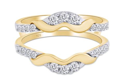 AFFY 1/3 Ct. Round Chevron Ring Guard Enhancer with Cubic Zirconia in 14K Yellow Gold Over Sterling Silver 0.33 Carat Ring Enhancers, Engagement Ring Enhancers, Ring Guards Enhancer, Ring Enhancer, Ring Guard, Women's Rings, Chevron Ring, Diamond Education, Party Rings