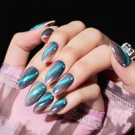 Post by WOOYAS Cat Eye Gel, Eye Design, Green Glitter, Nail Accessories, Nail Kit, Bling Nails, Abs Material, False Nails, Almond Nails