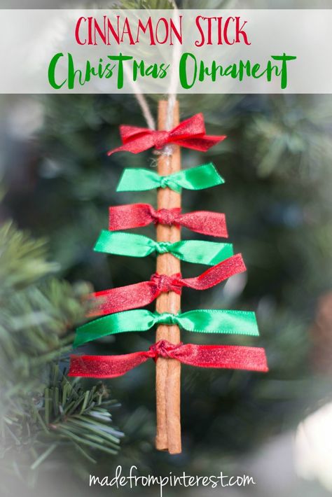 Cinnamon Stick Ribbon Super Easy DIY Christmas Trees Ornaments {that smell wonderful!} | This Grandma is Fun - Easy and Cheap DIY Christmas Tree Ornaments Cinnamon Stick Christmas Ornaments, Stick Christmas Ornaments, Christmas Tree Ornaments To Make, Cinnamon Sticks Christmas, Diy Cinnamon, Sewing Jewelry, Diy Christmas Ornament, Diy Christmas Tree Ornaments, Homemade Ornaments