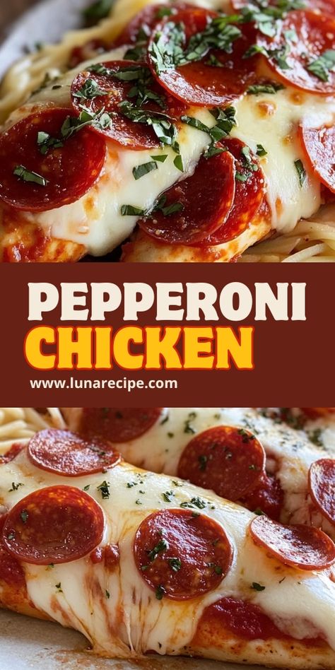 🍗🍕 Love pizza and chicken? Combine the best of both with this delicious Pepperoni Chicken recipe! Juicy chicken breasts are topped with marinara, melted cheese, and crispy pepperoni for a mouthwatering, low-carb meal that’s ready in no time. Perfect for busy weeknights or a fun twist on Italian night! 👉 Tap to get this quick and easy recipe! #PepperoniChicken #ChickenRecipes #LowCarb #QuickDinners #FamilyMeals #ItalianInspired #EasyRecipes #ComfortFood #DinnerIdeas Pepperoni Pasta Bake, Crispy Pepperoni, Chicken Pepperoni, Pepperoni Pasta, Pepperoni Chicken, Italian Night, Creamy Pasta Dishes, Fried Chicken Breast, Easy Pasta Dishes