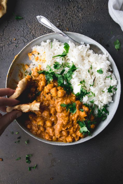 Vegan Butter Chickpeas – Garlic Head Butter Chickpeas, Garlic Chickpeas, Murgh Makhani, Chickpeas Recipe, Tomato Cream Sauce, Vegan Gravy, Dairy Free Dinner, Takeout Food, Garlic Head