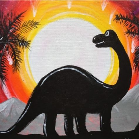 Dinosaur Painting, Paint Tutorials, Diy Paintings, Tape Wall, Painting Board, Dinosaur Silhouette, Bubble Painting, Start Painting, Silhouette Painting