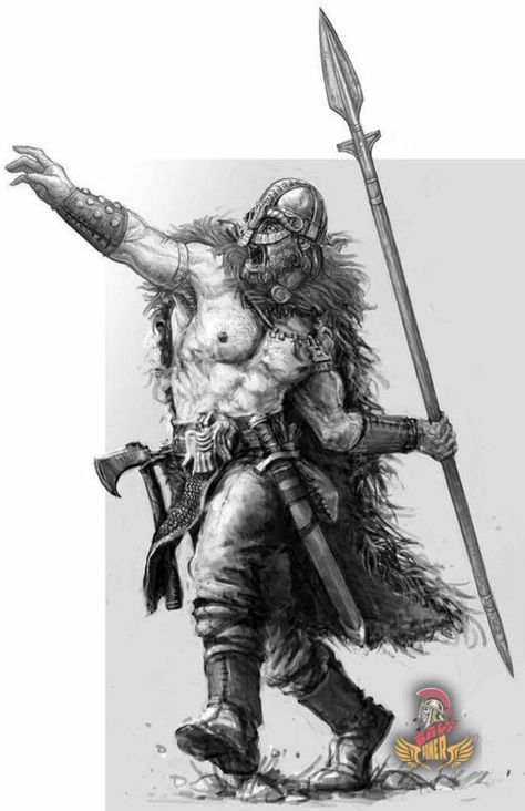 The Vikings were known as the brave and skilled warriors. This reputation could be boiled down to their weapons, tactics, and warfare as a whole Man Throwing Spear, Spear Tattoo Men, Viking Art Drawing, Battle Drawing, Warrior With Spear, Viking Spear, Viking Drawings, Arte Viking, Viking Battle