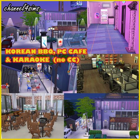 TS4: Korean BBQ, PC cafe & Karaoke (community lot) | channel4sims on Patreon Sims4 Karaoke, Sims 4 Korean Restaurant, Sims 4 Korean Lots, Sims 4 Karaoke Bar Cc, Sims 4 Korean Save File, Sims 4 Korean Build, Sims 4 Korean Furniture, Sims 4 Korean Build Cc, Sims 4 Korea Save File